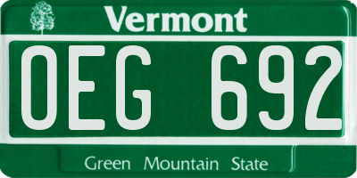 VT license plate OEG692