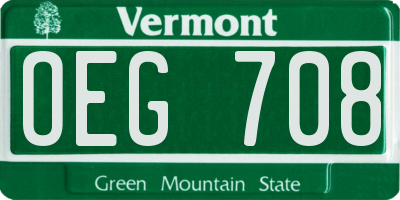 VT license plate OEG708