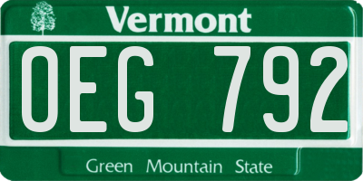 VT license plate OEG792