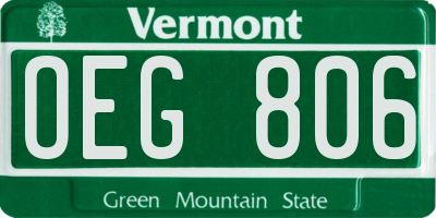 VT license plate OEG806