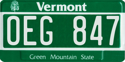 VT license plate OEG847