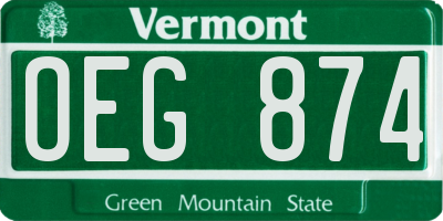 VT license plate OEG874