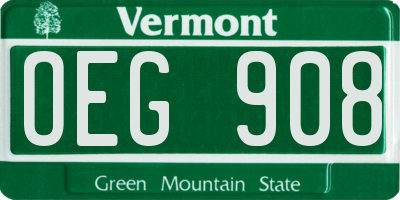 VT license plate OEG908
