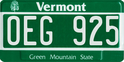 VT license plate OEG925