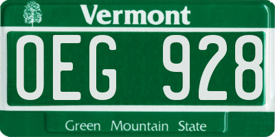 VT license plate OEG928