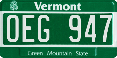 VT license plate OEG947