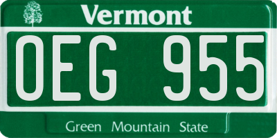 VT license plate OEG955