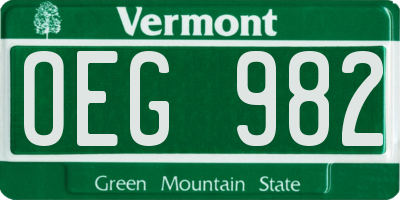VT license plate OEG982