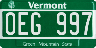 VT license plate OEG997