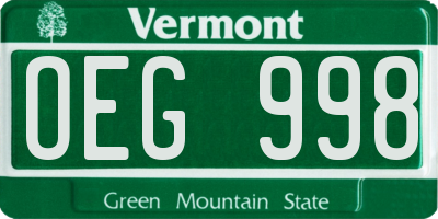 VT license plate OEG998