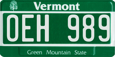 VT license plate OEH989