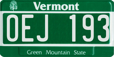 VT license plate OEJ193
