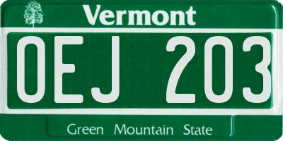 VT license plate OEJ203