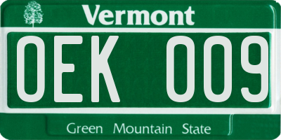 VT license plate OEK009