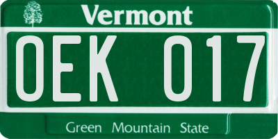 VT license plate OEK017