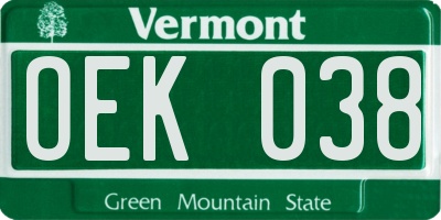 VT license plate OEK038