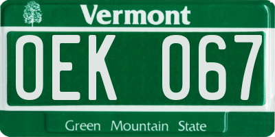 VT license plate OEK067