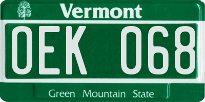 VT license plate OEK068