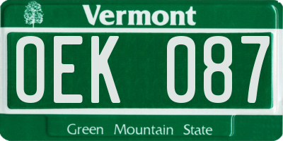 VT license plate OEK087
