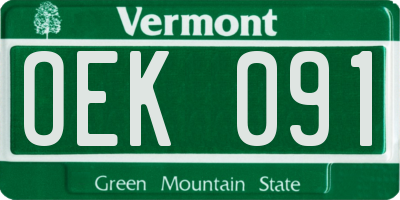 VT license plate OEK091