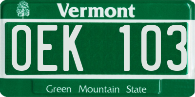 VT license plate OEK103