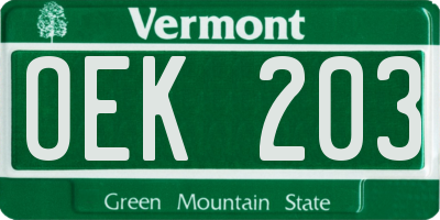 VT license plate OEK203