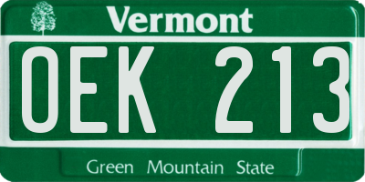 VT license plate OEK213