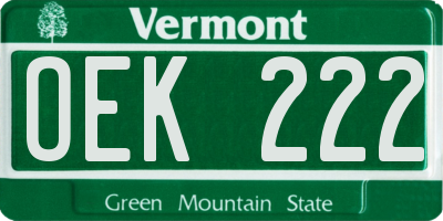 VT license plate OEK222