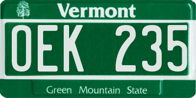 VT license plate OEK235
