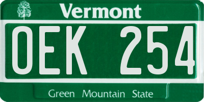 VT license plate OEK254