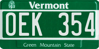 VT license plate OEK354