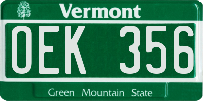 VT license plate OEK356