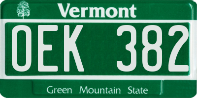 VT license plate OEK382