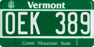 VT license plate OEK389