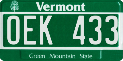 VT license plate OEK433