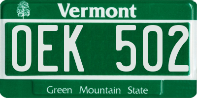 VT license plate OEK502