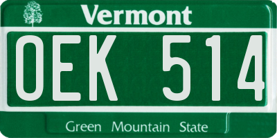VT license plate OEK514