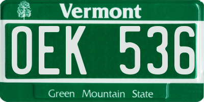 VT license plate OEK536