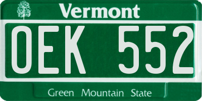 VT license plate OEK552