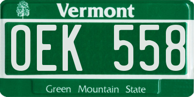 VT license plate OEK558