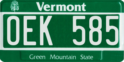 VT license plate OEK585