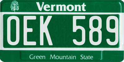 VT license plate OEK589