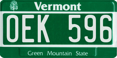 VT license plate OEK596