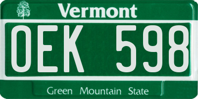 VT license plate OEK598
