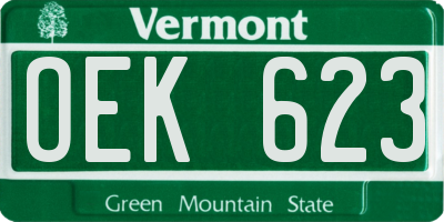 VT license plate OEK623