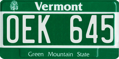 VT license plate OEK645
