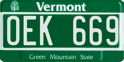 VT license plate OEK669