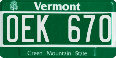 VT license plate OEK670