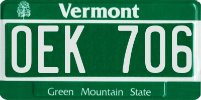 VT license plate OEK706