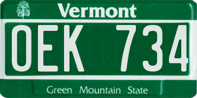 VT license plate OEK734
